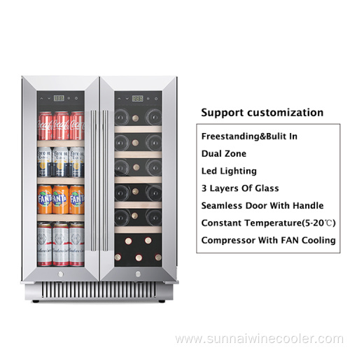 Stainless Steel Dual Zone Bar Beverage Wine Fridge